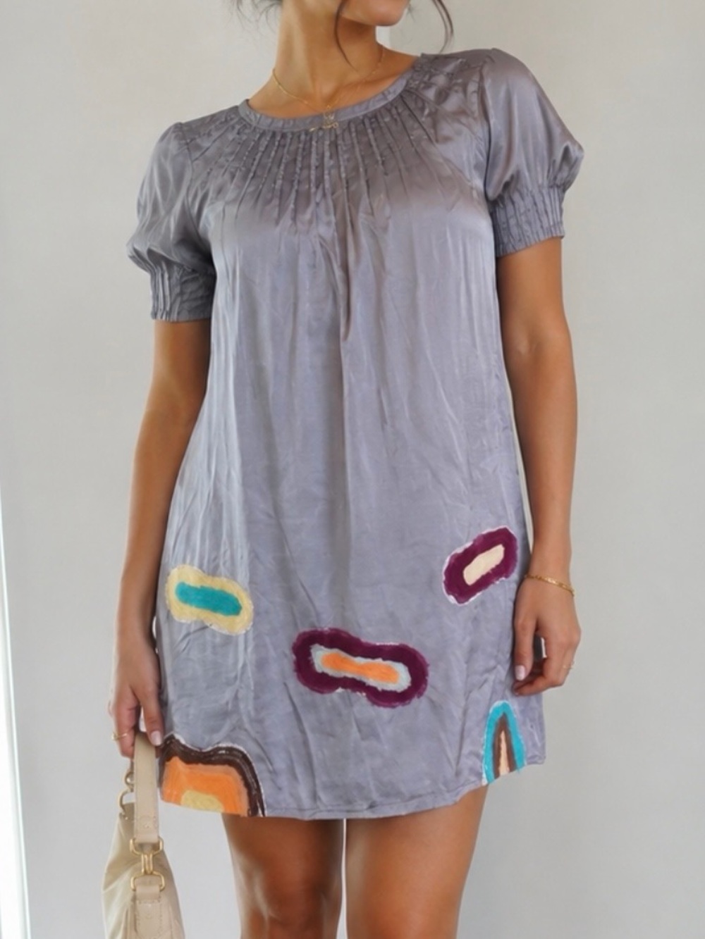 Gray satin short sleeve dress